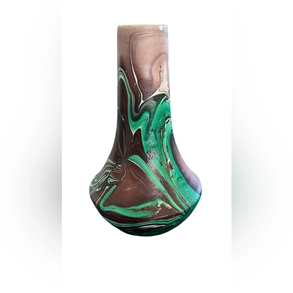 Royal Gorge Inspired Clay Pottery Vase Retro Style Green Brown 7” Made USA
